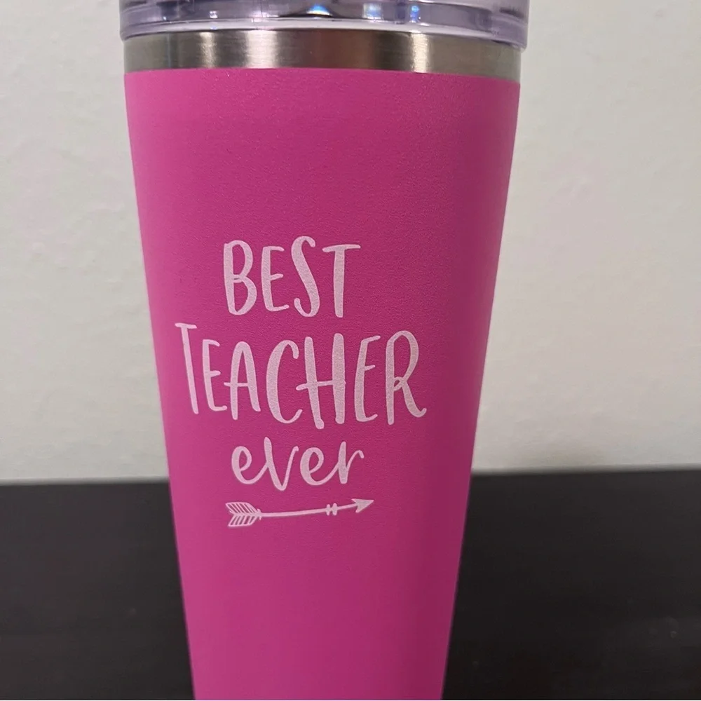 Metal Pink Tumbler - “Best Teacher Ever” teacher appreciation gift